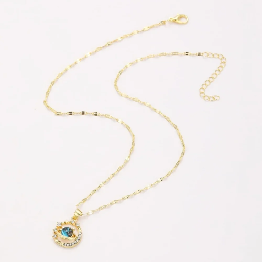 Gold and Blue Pendant Necklace - Picture 3 of 4